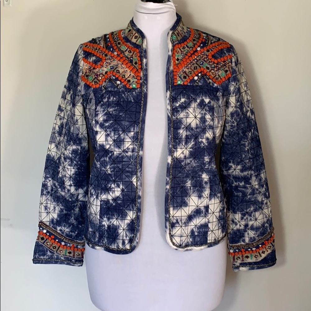 CHICO'S TIE DYE QUILTED BOHO JACKET CHICO'S SIZE 0